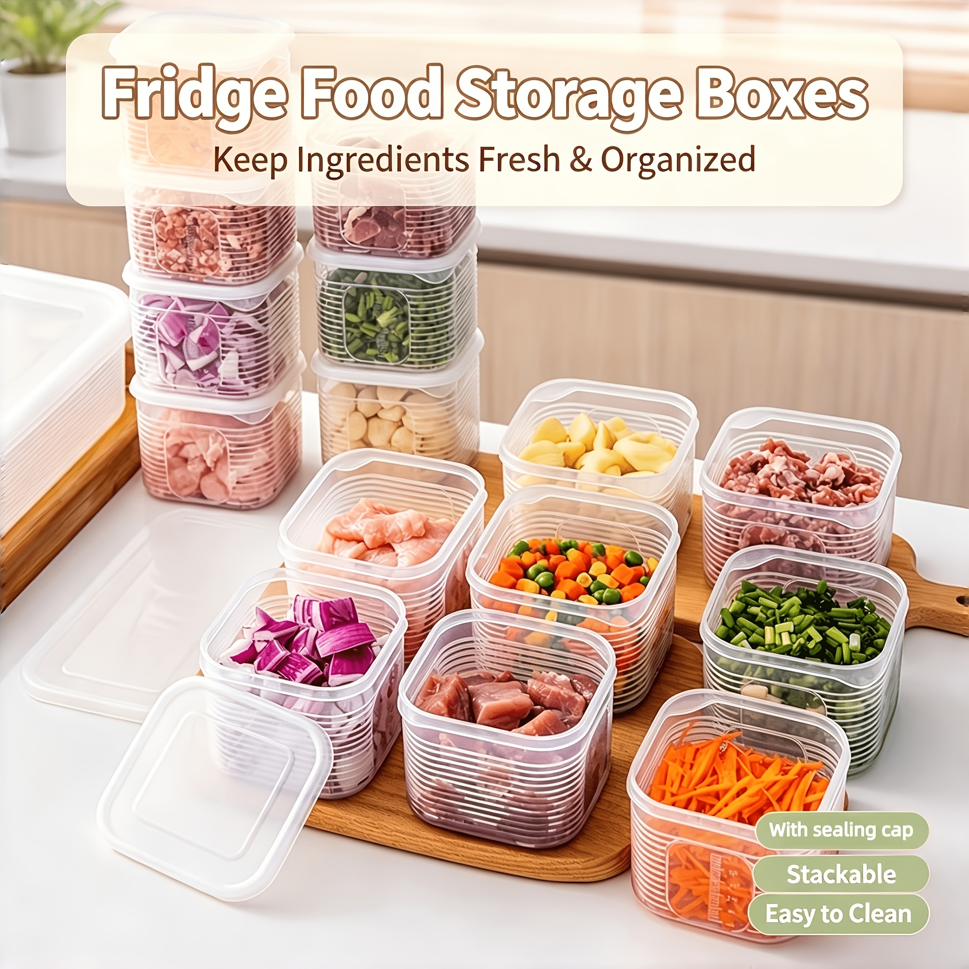 8pcs Set (4pcs Lids And 4pcs Containers) Stackable Food Storage Containers with Soft Sealing Lids - Food-Grade Plastic Material, Space-Saving Design for Refrigerator Organization, Ideal for Meat, Vegetables, And Fruits