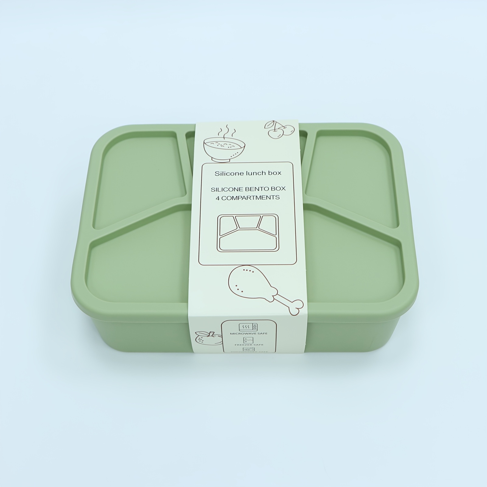Silicone Bento Box, Reusable, 4-compartment Design, Food-grade Material, Smooth and Leak-proof Surface, Rectangular Lunch Box; Suitable for Microwave and Dishwasher, Ideal for Adults' Compartmentalized Lunch Boxes, Travel, and Food Storage - Image 5