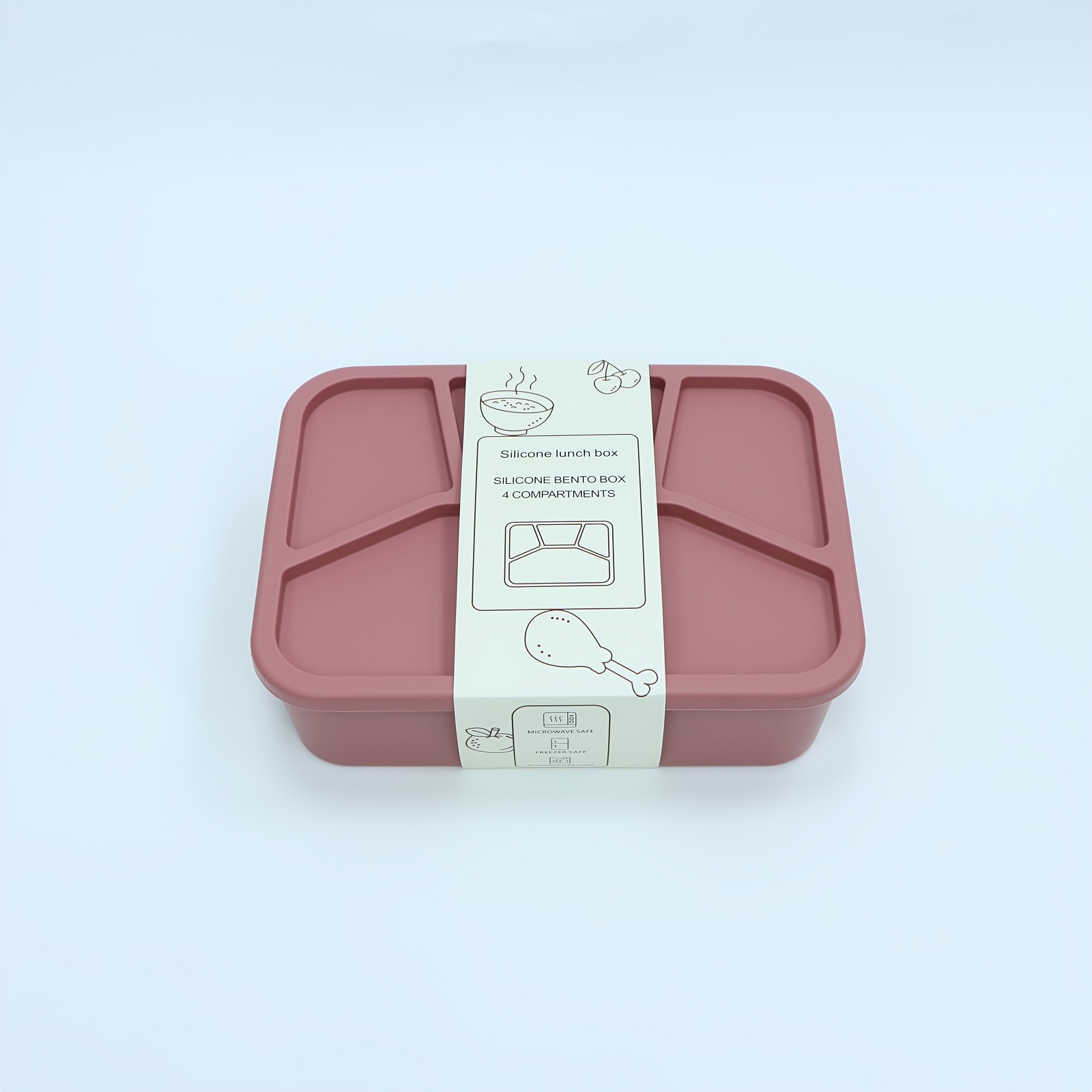 Silicone Bento Box, Reusable, 4-compartment Design, Food-grade Material, Smooth and Leak-proof Surface, Rectangular Lunch Box; Suitable for Microwave and Dishwasher, Ideal for Adults' Compartmentalized Lunch Boxes, Travel, and Food Storage - Image 3