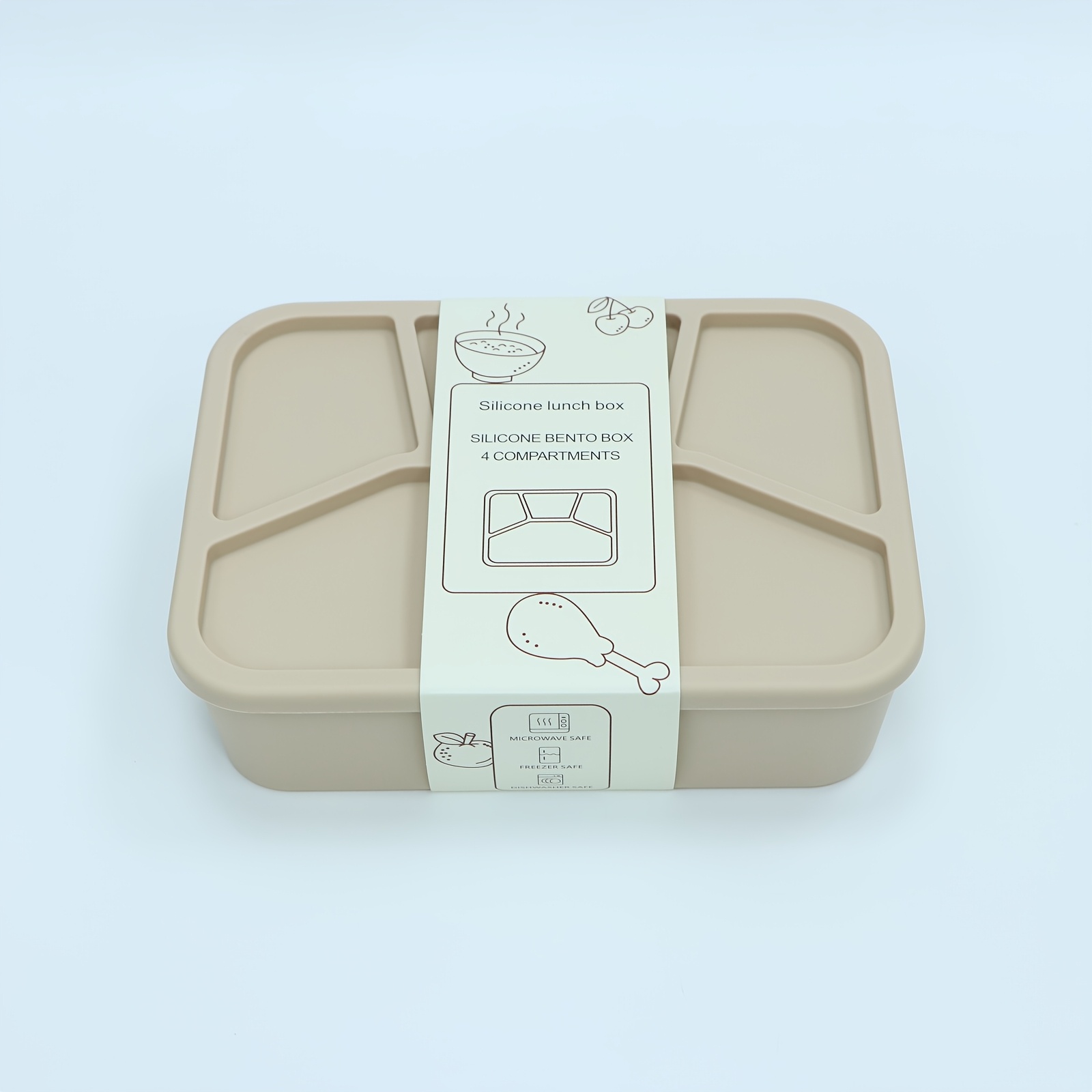 Silicone Bento Box, Reusable, 4-compartment Design, Food-grade Material, Smooth and Leak-proof Surface, Rectangular Lunch Box; Suitable for Microwave and Dishwasher, Ideal for Adults' Compartmentalized Lunch Boxes, Travel, and Food Storage - Image 4