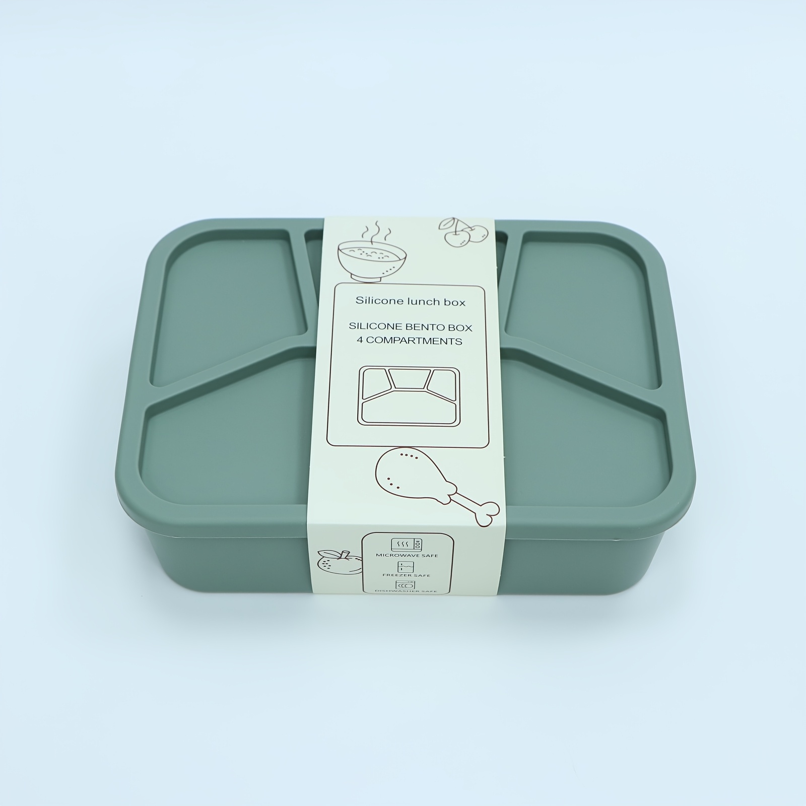 Silicone Bento Box, Reusable, 4-compartment Design, Food-grade Material, Smooth and Leak-proof Surface, Rectangular Lunch Box; Suitable for Microwave and Dishwasher, Ideal for Adults' Compartmentalized Lunch Boxes, Travel, and Food Storage - Image 6