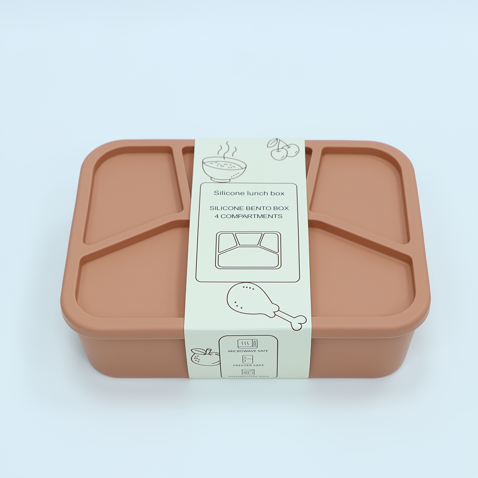 Silicone Bento Box, Reusable, 4-compartment Design, Food-grade Material, Smooth and Leak-proof Surface, Rectangular Lunch Box; Suitable for Microwave and Dishwasher, Ideal for Adults' Compartmentalized Lunch Boxes, Travel, and Food Storage - Image 7