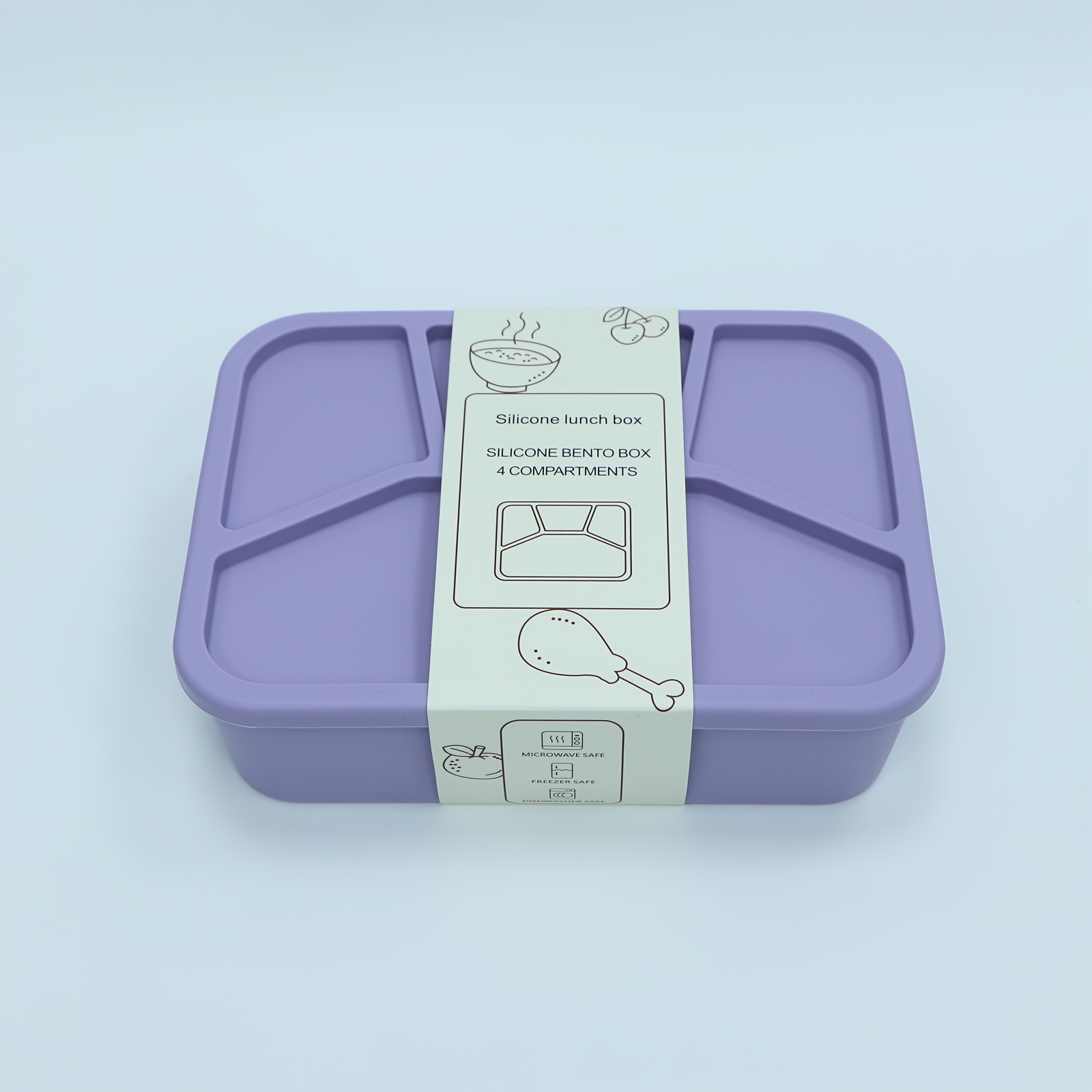 Silicone Bento Box, Reusable, 4-compartment Design, Food-grade Material, Smooth and Leak-proof Surface, Rectangular Lunch Box; Suitable for Microwave and Dishwasher, Ideal for Adults' Compartmentalized Lunch Boxes, Travel, and Food Storage - Image 8