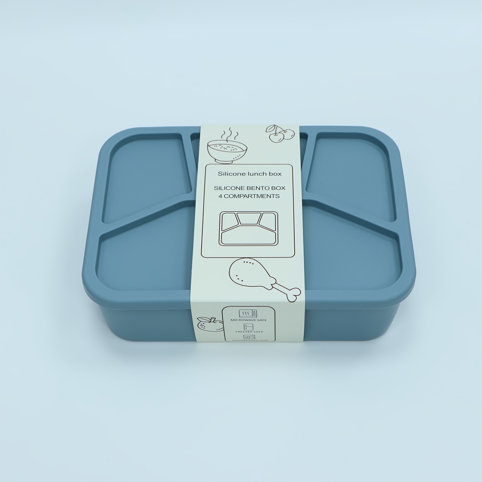Silicone Bento Box, Reusable, 4-compartment Design, Food-grade Material, Smooth and Leak-proof Surface, Rectangular Lunch Box; Suitable for Microwave and Dishwasher, Ideal for Adults' Compartmentalized Lunch Boxes, Travel, and Food Storage - Image 2