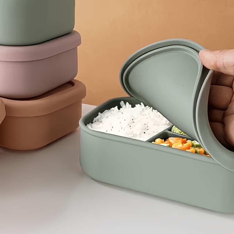 Adult Silicone Lunch Box, Microwave-safe Food-grade Silicone Food Storage Container, Three-compartment Sealed Bento Box, Suitable for Daily Office Use