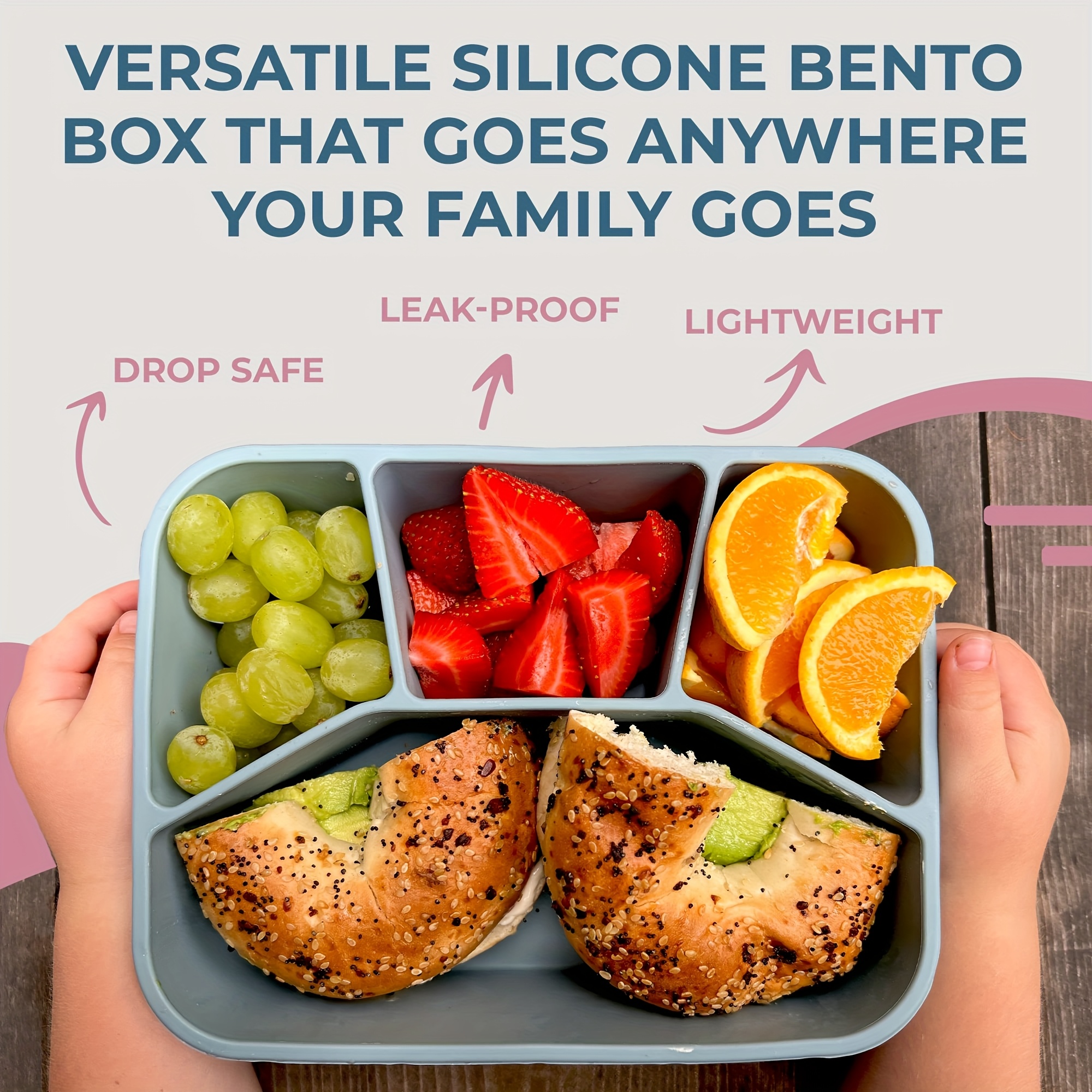 High-end Simple Style Silicone Lunch Box, Four-grid Separation, Thickened Leak-proof Design, Lunch Box for Students and Adults, Can Be Used in Microwave Oven, Can Be Washed in the Dishwasher, Essential for Returning to School