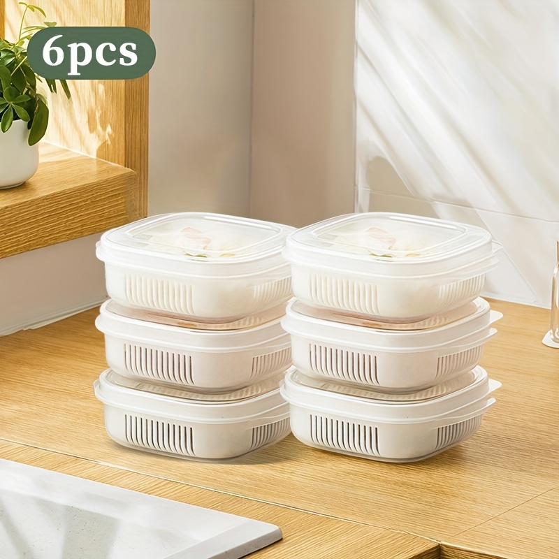 6pcs Freezer Rice Containers with Leak-Proof Seal and Removable Drain Basket, Suitable for Fruits, Vegetables, Rice Fresh-Keeping Box, Microwave Safe, Portable Food Storage Box for Outings, Kitchen Utensils, Refrigerator Storage Organizer