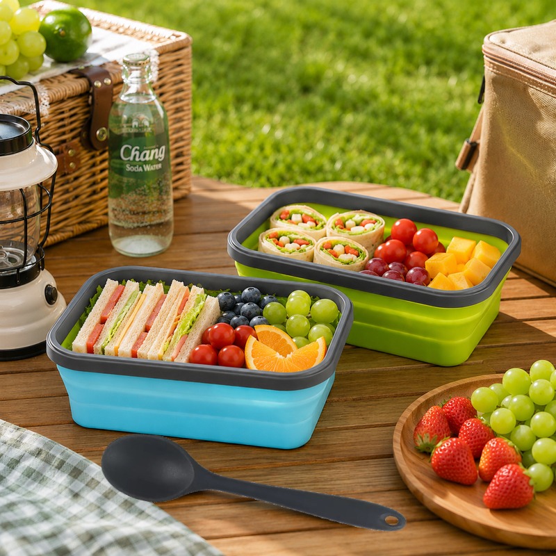 3pcs Set of Foldable Silicone Food Storage Boxes, Including 40.58Oz Lunch Boxes And Black Silicone Spoons, Stackable Meal Prep Containers, Microwave, Refrigerator And Dishwasher Safe, Reusable Space-Saving Lunch Boxes, Suitable for Leftovers, Work - Image 5