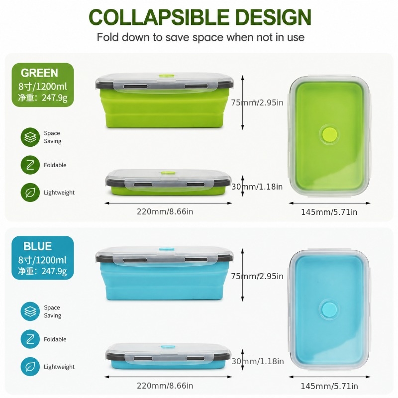 3pcs Set of Foldable Silicone Food Storage Boxes, Including 40.58Oz Lunch Boxes And Black Silicone Spoons, Stackable Meal Prep Containers, Microwave, Refrigerator And Dishwasher Safe, Reusable Space-Saving Lunch Boxes, Suitable for Leftovers, Work - Image 7
