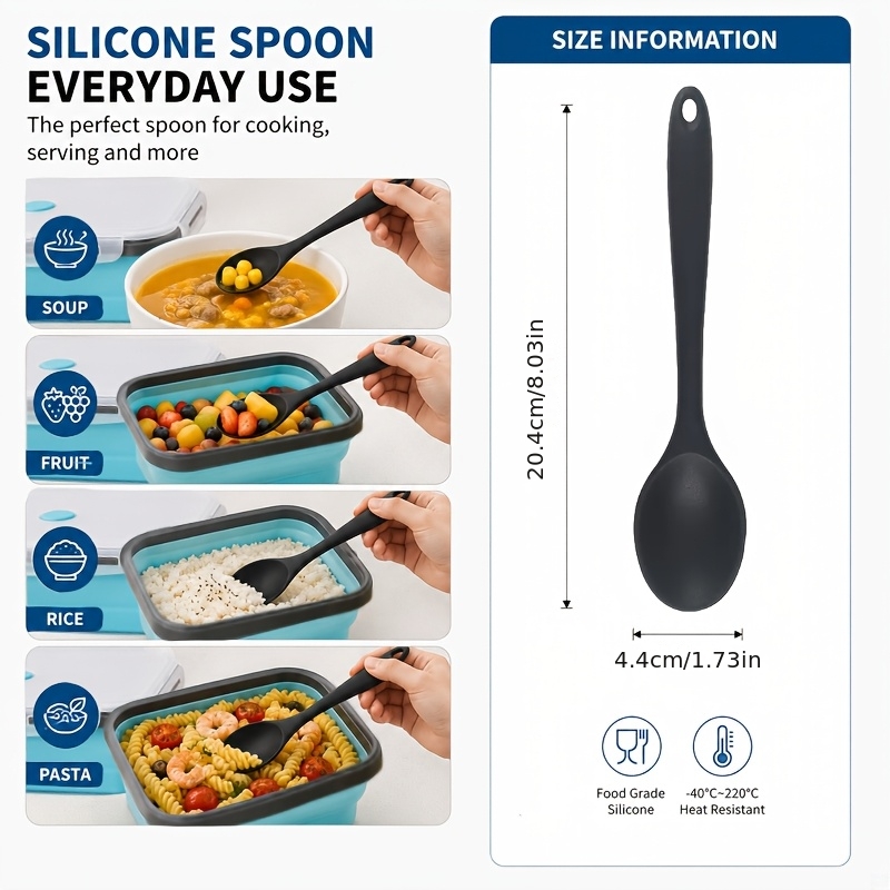 3pcs Set of Foldable Silicone Food Storage Boxes, Including 40.58Oz Lunch Boxes And Black Silicone Spoons, Stackable Meal Prep Containers, Microwave, Refrigerator And Dishwasher Safe, Reusable Space-Saving Lunch Boxes, Suitable for Leftovers, Work - Image 6