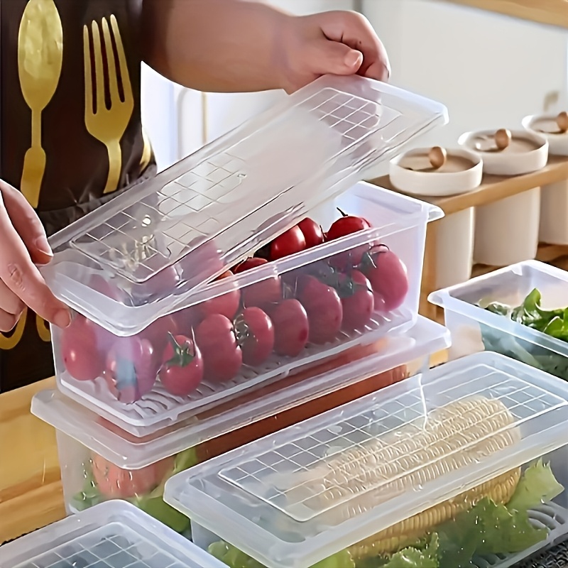 3 Sets Stackable Sealed Food Storage Containers with Lids (3pcs Containers And 3pcs Lids), with Removable Draining Tray - Refrigerator Safe, Essential Kitchen Organizer, Suitable for Fresh Seafood, Fruits, Vegetables, Meat, And Dry Goods - Image 3