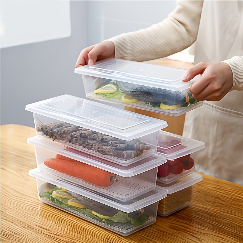3 Sets Stackable Sealed Food Storage Containers with Lids (3pcs Containers And 3pcs Lids), with Removable Draining Tray - Refrigerator Safe, Essential Kitchen Organizer, Suitable for Fresh Seafood, Fruits, Vegetables, Meat, And Dry Goods - Image 2
