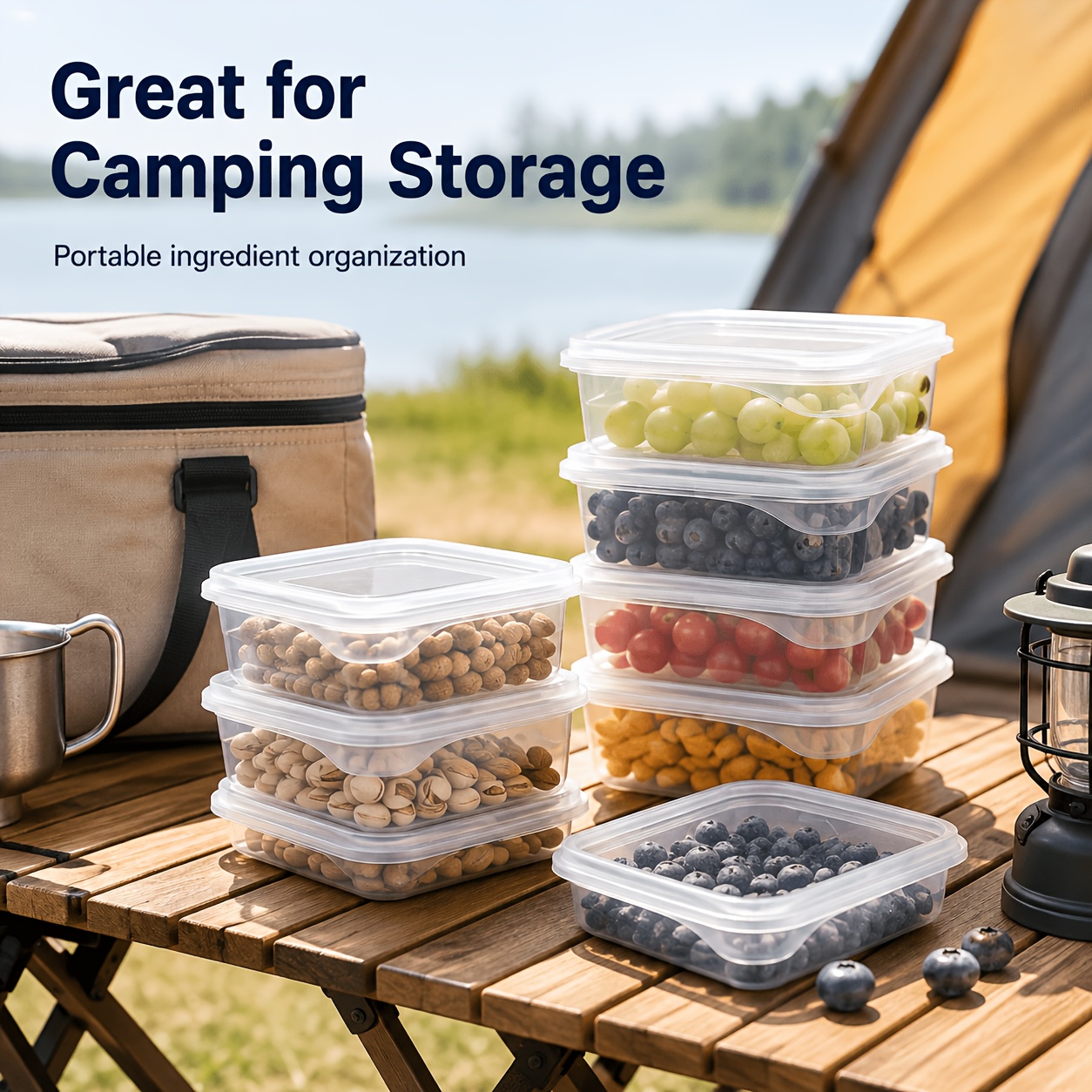 8pcs Set (4pcs Containers And 4pcs Lids) PP Refrigerator Food Storage Boxes, Transparent Stackable Freezer Ingredients Preparation Boxes, Suitable for Meat, Scallions, Ginger, Garlic, Vegetables, Refrigerator Organization, Camping, And Daily Storage - Image 2