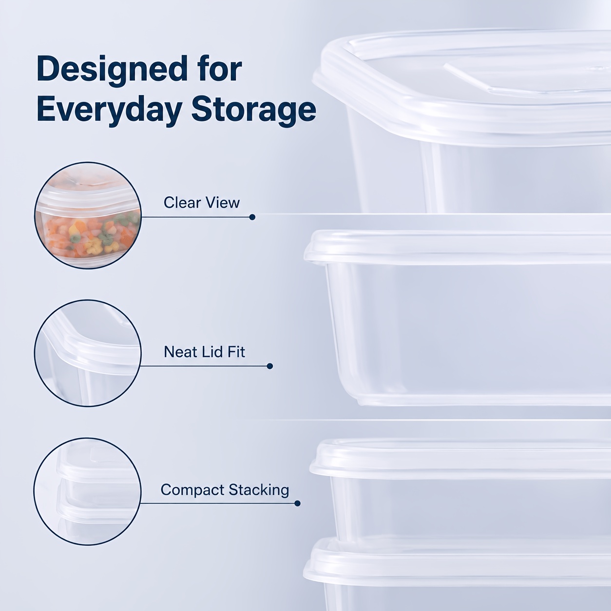 8pcs Set (4pcs Containers And 4pcs Lids) PP Refrigerator Food Storage Boxes, Transparent Stackable Freezer Ingredients Preparation Boxes, Suitable for Meat, Scallions, Ginger, Garlic, Vegetables, Refrigerator Organization, Camping, And Daily Storage - Image 8
