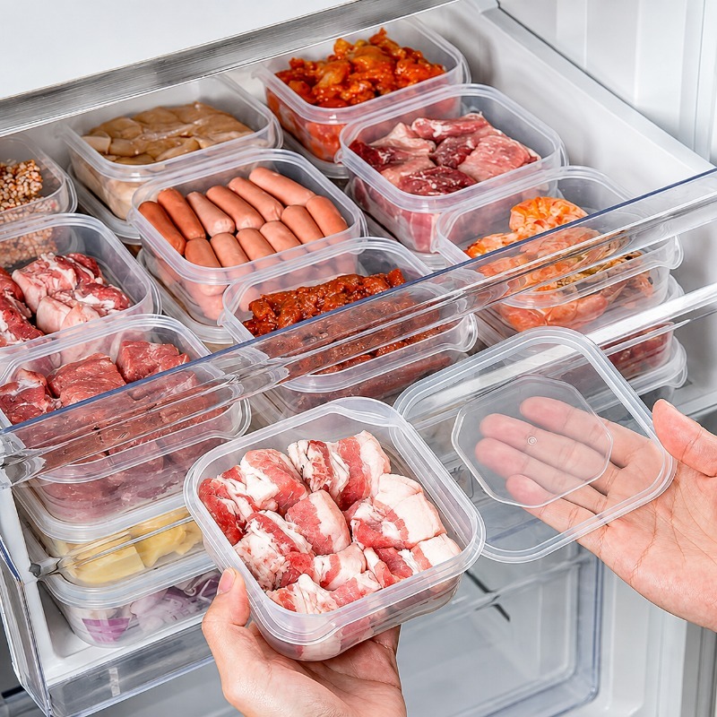 20pcs (10 Containers And 10 Lids) Refrigerator Storage Containers – Stackable And Leakproof, Keep Fruits, Vegetables, Meat Fresh – Ideal for Meal Prep, Fridge Organization, And Everyday Kitchen Use – Sturdy Clear Design with Secure Lids - Image 3