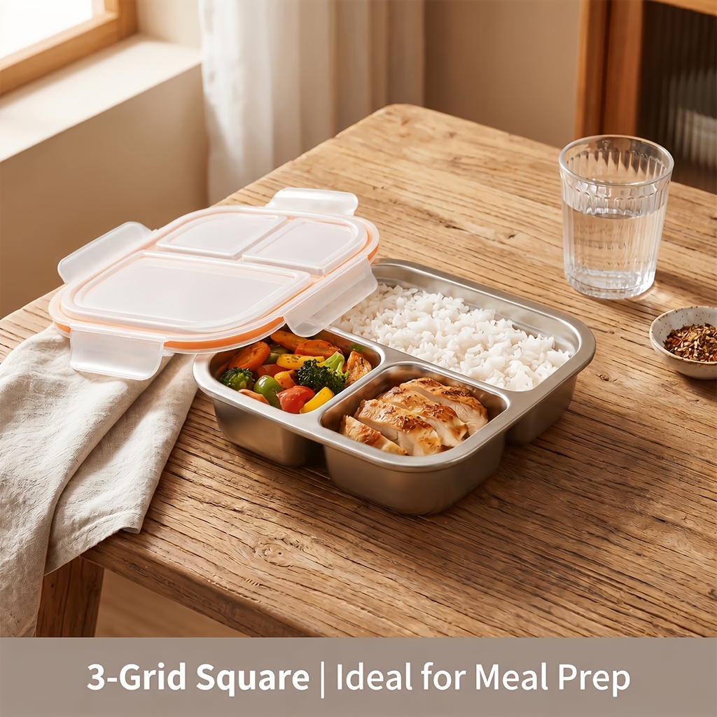 2/3/4 Compartment Stainless Steel Snack Container Divided Food Storage Box with Lid Fridge Storage Container for School/Office/Travel Reusable Meal Prep Lunch Box Portion Control Food Storage Container for Camping Travel Back to School Halloween - Image 7