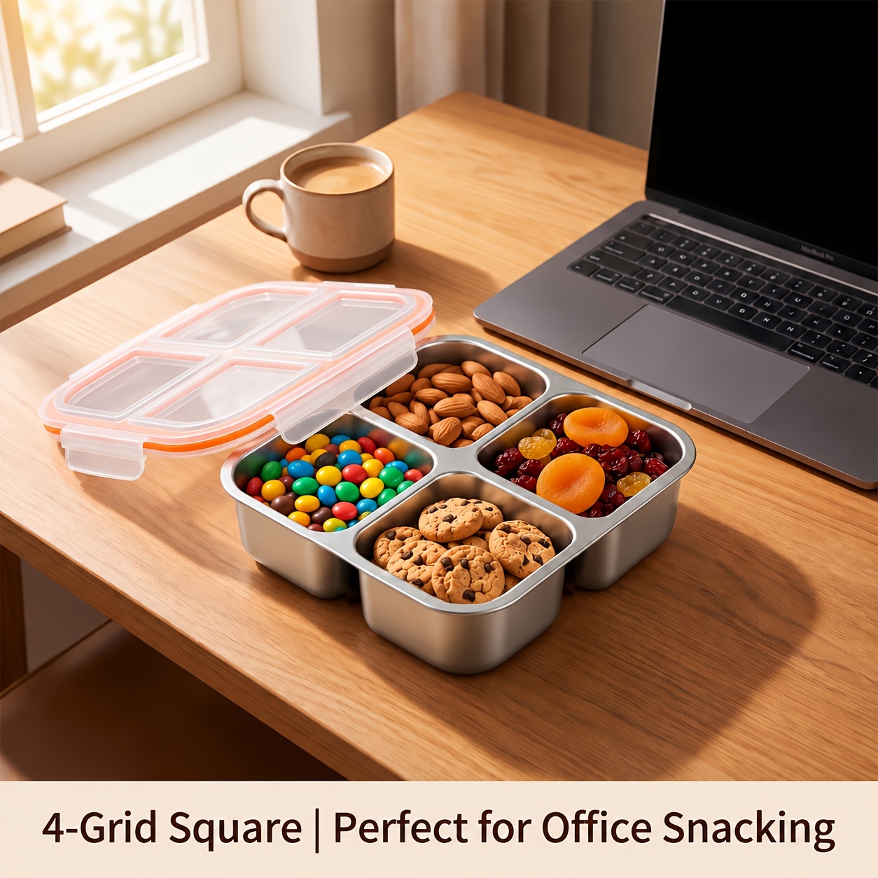 2/3/4 Compartment Stainless Steel Snack Container Divided Food Storage Box with Lid Fridge Storage Container for School/Office/Travel Reusable Meal Prep Lunch Box Portion Control Food Storage Container for Camping Travel Back to School Halloween