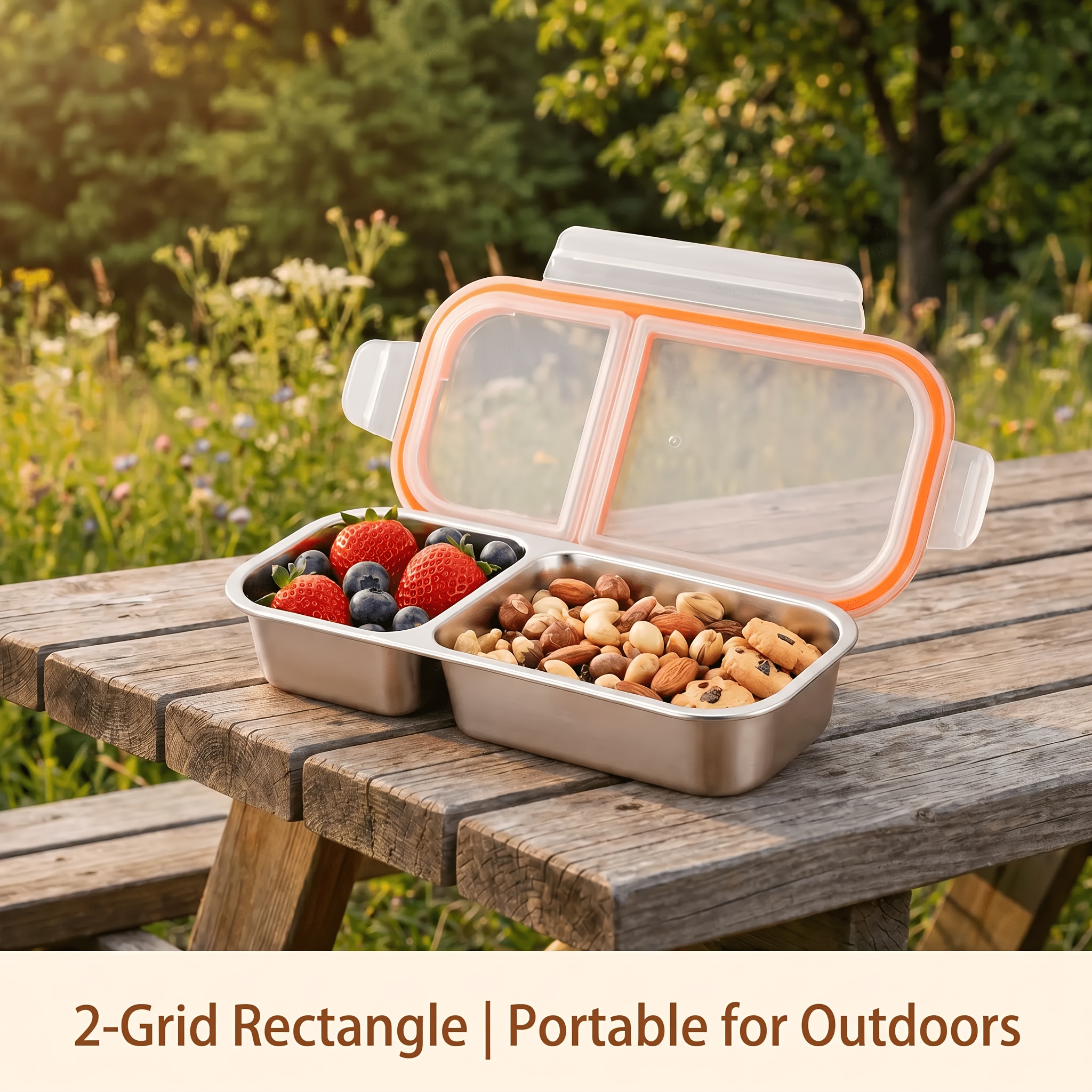 2/3/4 Compartment Stainless Steel Snack Container Divided Food Storage Box with Lid Fridge Storage Container for School/Office/Travel Reusable Meal Prep Lunch Box Portion Control Food Storage Container for Camping Travel Back to School Halloween - Image 8
