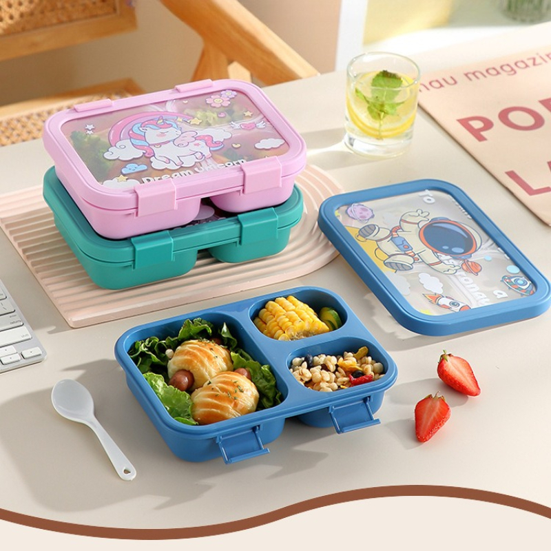 Plastic 3-Compartment Bento Lunch Box, Leak-Proof Reusable Meal Prep Container, Divided Food Storage Box for Adults, Ideal for School, Work, Picnic & Travel, Microwave & Dishwasher Safe