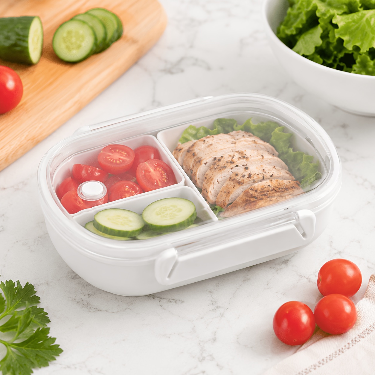 3-Compartment Lunch Box, Transparent Lid White Separator Food Container, Suitable for Meal Prep, Portion Control, School, Office, Picnic, And Refrigerator Storage
