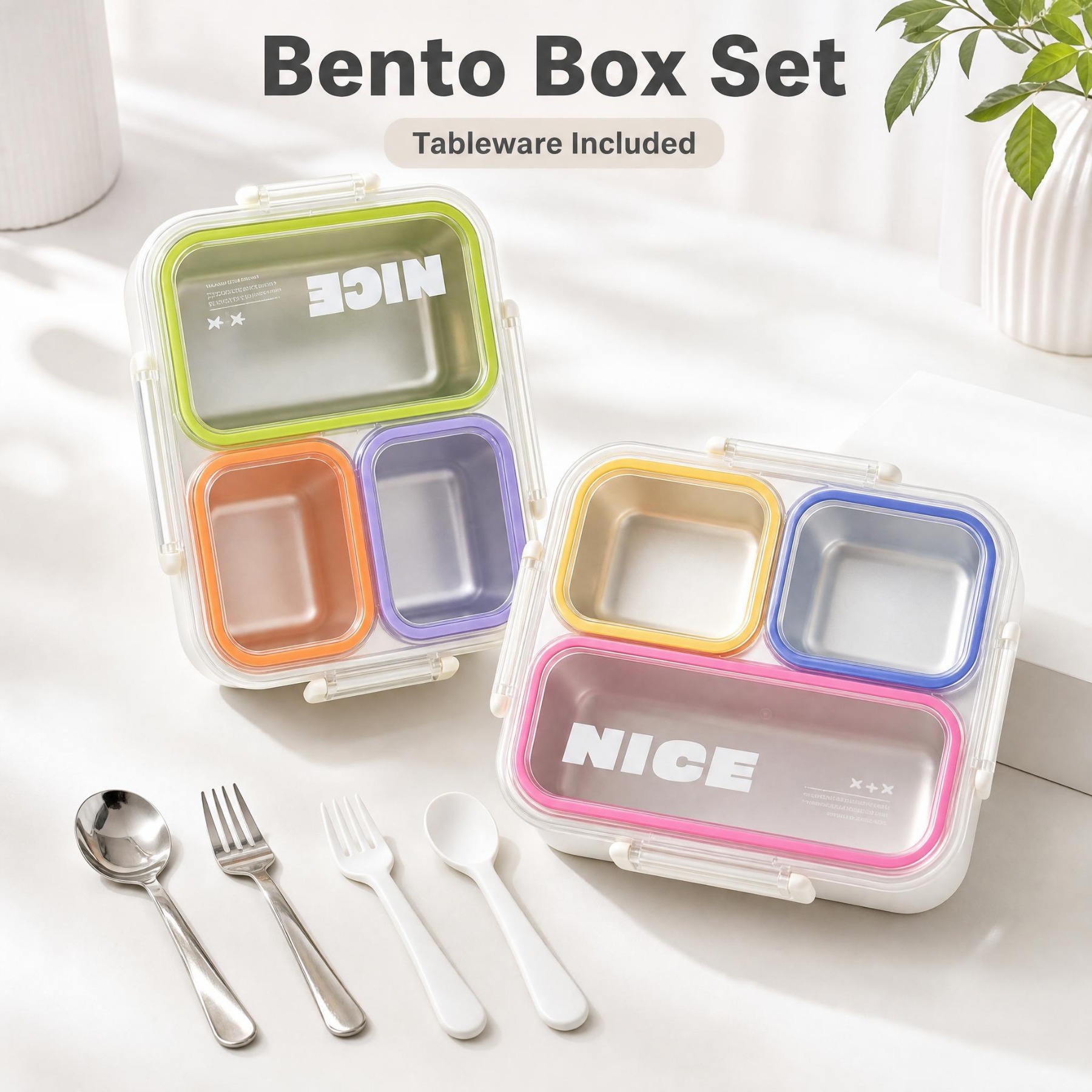 A Stainless Steel Thermal Lunch Box Comes with a Stainless Steel Spoon and Fork as Well as PP Cutlery Set. It Is Microwave Safe and Suitable for Office Workers and Camping Enthusiasts to Carry Food.