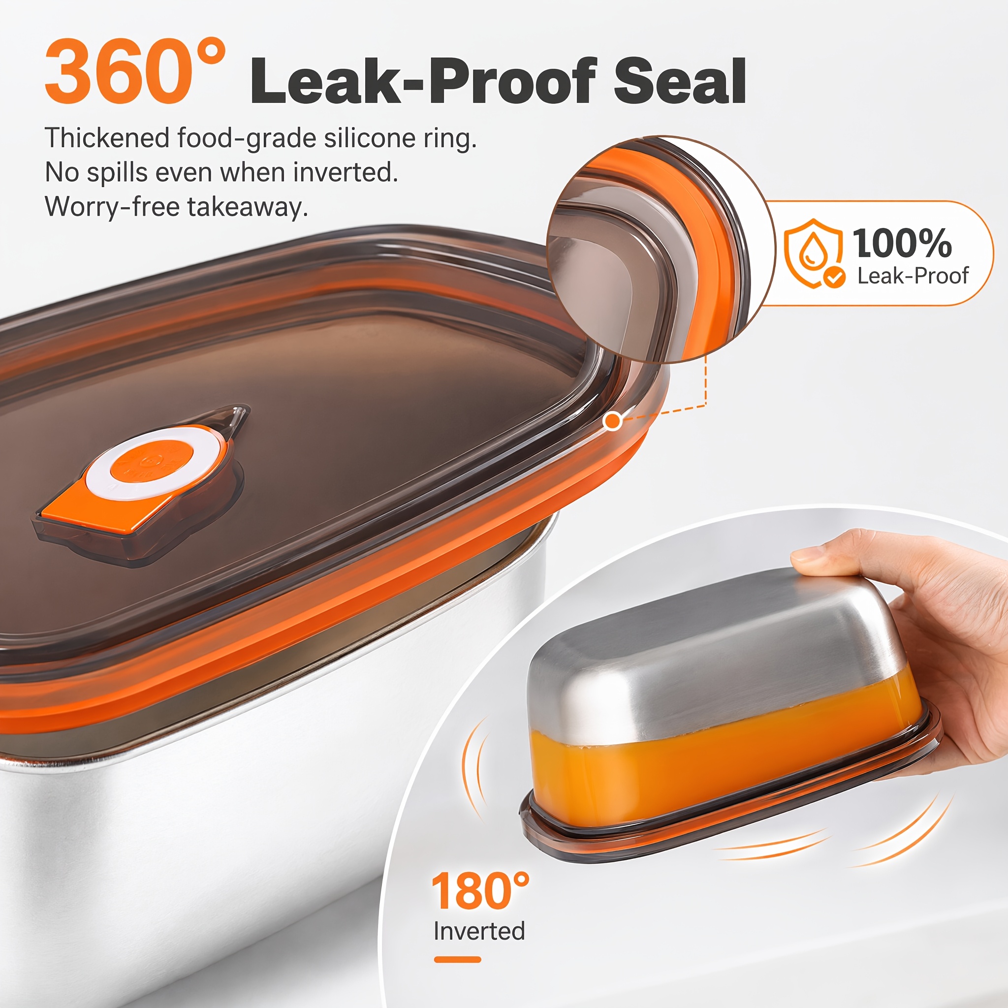 60.87oz Large-Capacity Stainless Steel Food Storage Container, Leak-Proof Sealed Food-Grade Bento Box, Household Lunch Box with Lid for Food Storage, Stackable to Save Space, Microwave and Freezer Safe, Suitable for Multiple Scenarios Including Home - Image 6