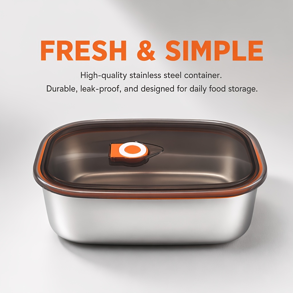 60.87oz Large-Capacity Stainless Steel Food Storage Container, Leak-Proof Sealed Food-Grade Bento Box, Household Lunch Box with Lid for Food Storage, Stackable to Save Space, Microwave and Freezer Safe, Suitable for Multiple Scenarios Including Home - Image 4