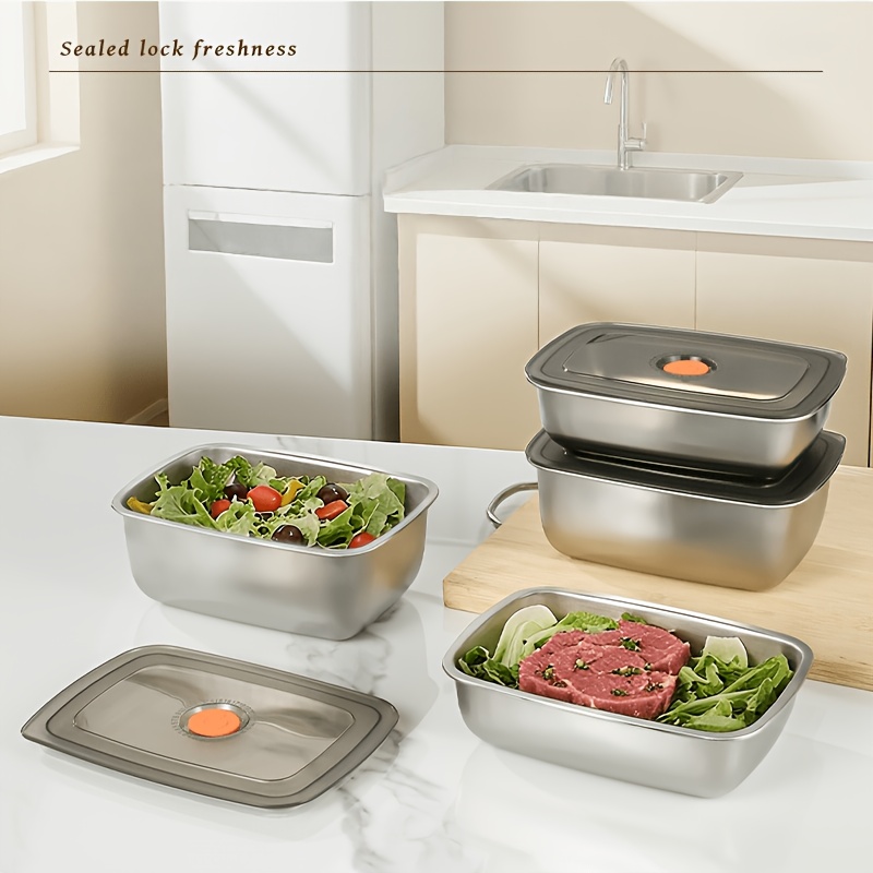Rectangular Stainless Steel Food Storage Container with Lid, Large Capacity Sealed Leak-Proof Lunch Box, Microwave-Safe Food Container