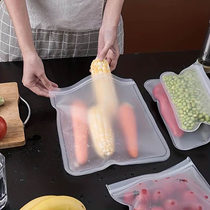 8pcs Reusable Silicone Food Storage Bags -, Self-Sealing, Ideal for Fruits, Vegetables, Sandwiches, and Meats - Perfect for Fridge and Kitchen Organization, Kitchen Storage Solution|Square Silicone Bags|Durable Silicone Material