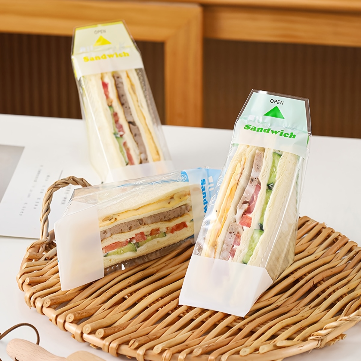 50pcs Clear Triangle Sandwich Bags - Easy Tear PET Plastic Food Wrapping for Freshness, Perfect for Takeout, Lunches, and Meal Prep