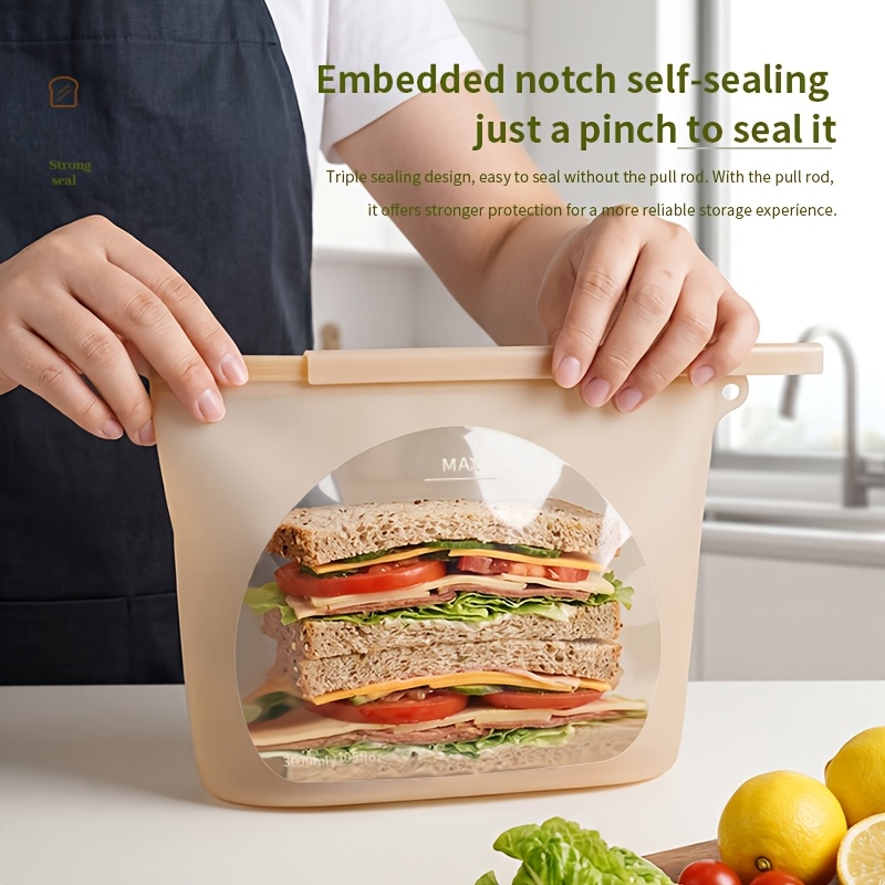 1pc Food-Grade Silicone Self-Sealing Bags Suitable for Fridge Storage, Airtight Fresh-Keeping Bags with Self-Sealing Closure, Suitable for Household Use, for Lunchboxes, Leftovers, Vegetables, Meats, Snacks Preservation