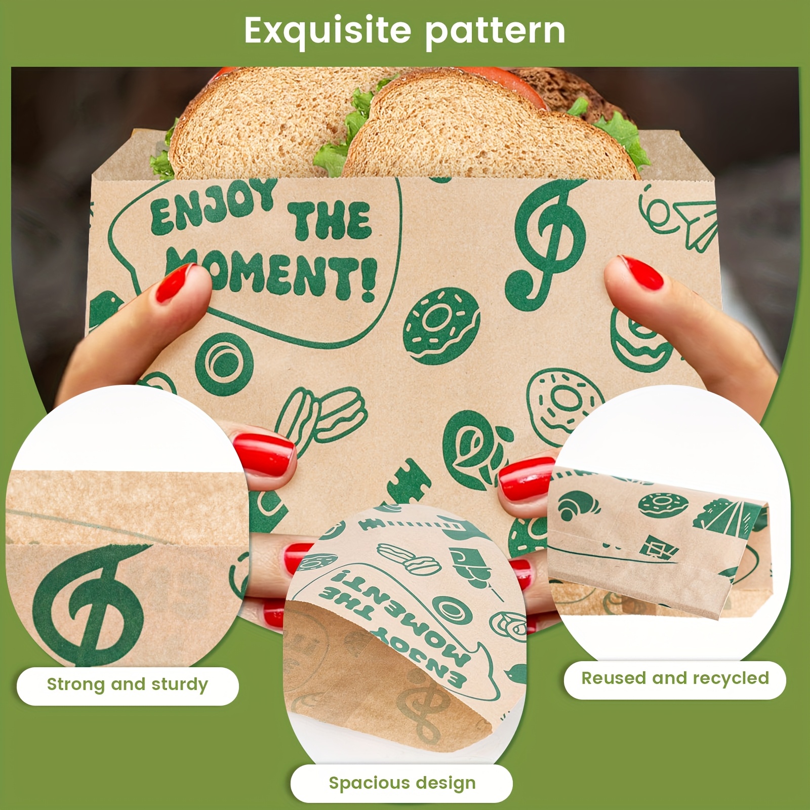 100pcs Oil-Proof Packaging Picnic-Themed Disposable Kraft Paper Sandwich Bags, Hamburgers, Sandwiches, Cheese, Picnics, Parties, Baking, Cooking, Frying UsePackaging Paper, Camping, Hiking, Picnics & Outdoor Grilling, Mother's Day Gifts Supplies - Image 4