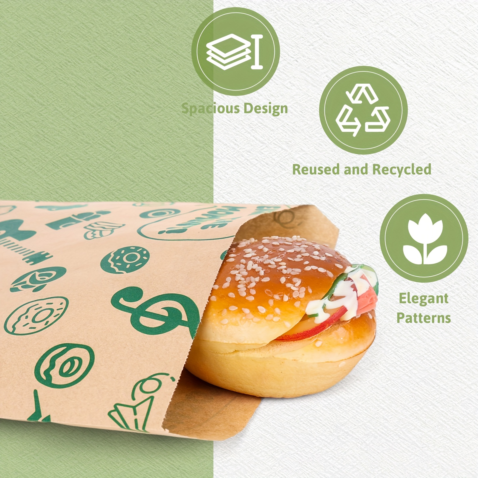 100pcs Oil-Proof Packaging Picnic-Themed Disposable Kraft Paper Sandwich Bags, Hamburgers, Sandwiches, Cheese, Picnics, Parties, Baking, Cooking, Frying UsePackaging Paper, Camping, Hiking, Picnics & Outdoor Grilling, Mother's Day Gifts Supplies - Image 7