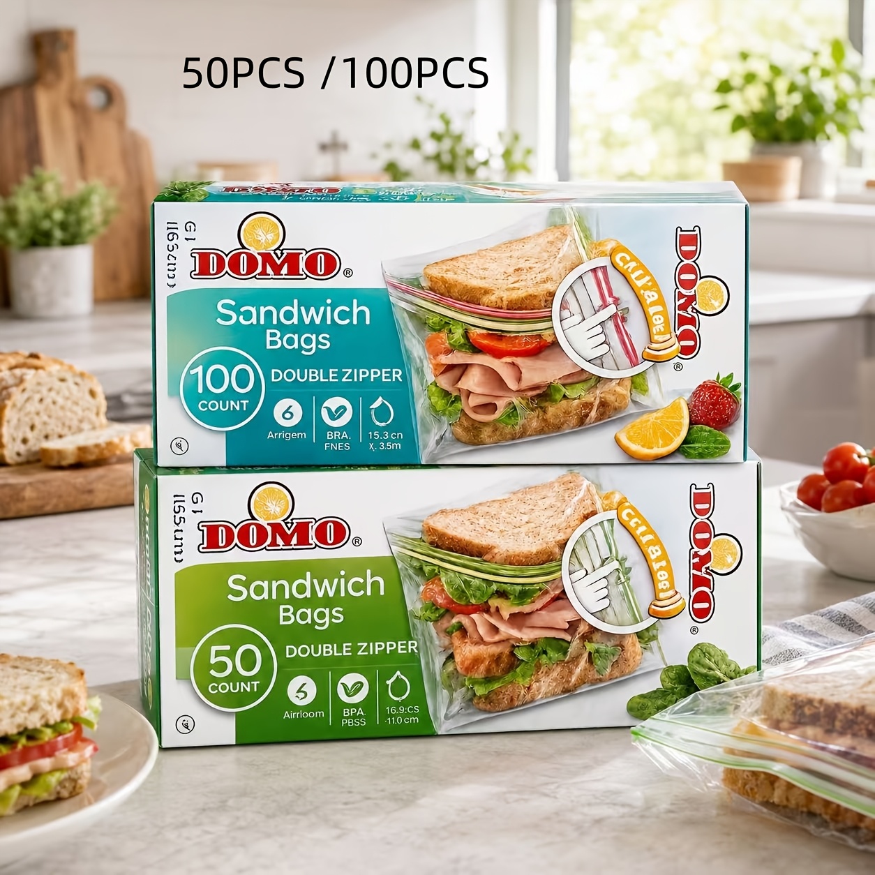 2BOXS 50/100pcs, Small/medium/large Size, Sandwich Cling Film, Sealable Bag, Dense Bag Food Preservation Bag, Thickened, Refrigerator Freezer Sealable Bag, Removable, Airtight Preservation Bag, Double Rib Dense Bag