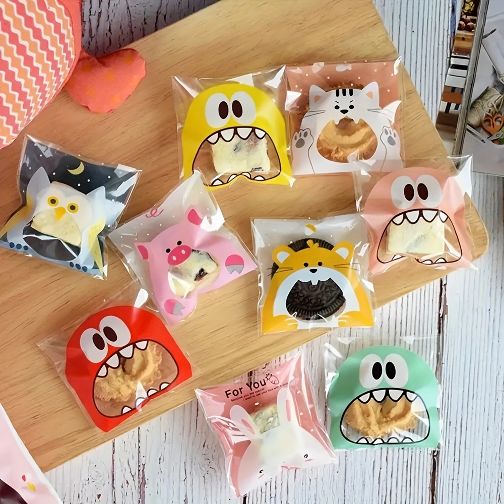 50-Pack Random Pattern Baking Packaging Cookie Bags, Cartoon Self-Sealing Bags for Cookies, Candies, and Snacks