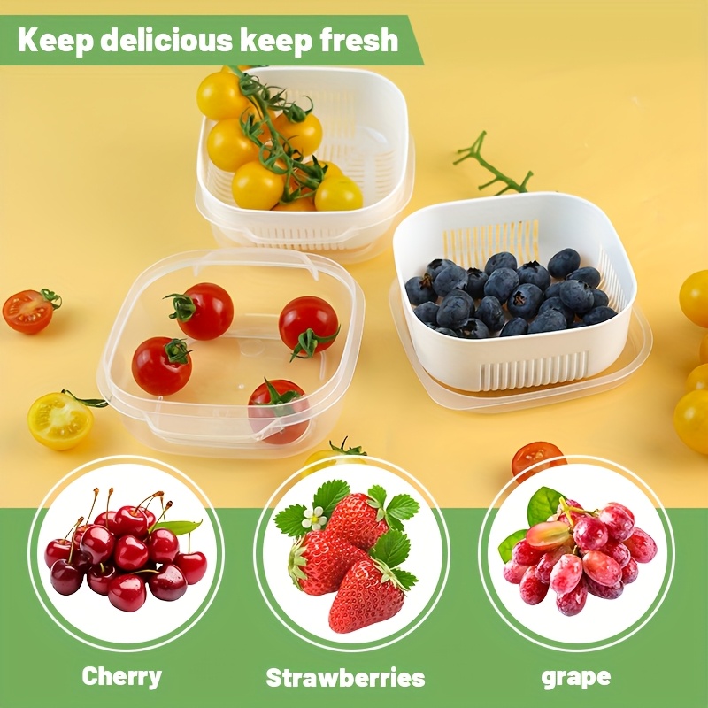 2pcs Set of Fruit Preservation Boxes, with Drainage And Dust Cover, Suitable for Refrigerator Kitchen Fruit Storage And Preservation, Creative Small Portable Picnic Party Dry Wet Separation Food Preservation Lunch Box