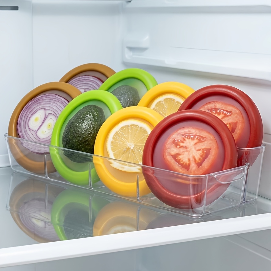 4pcs Silicone Fruit And Vegetable Containers for Fridge, Reusable Fruit Storage Box, Silicone Food Storage Containers Set - (Green, Red, Yellow, Brown), Airtight Storage Box with Lid