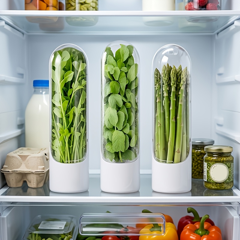3pcs PP Plastic Vegetable Storage Containers with Flip-Top Lids Suitable for Cilantro, Green Onions, Garlic, Celery - Rectangular Fridge Organizers, Multi-Use Fresh Preservation Box for Herbs, Leafy Veggies & Root Crops