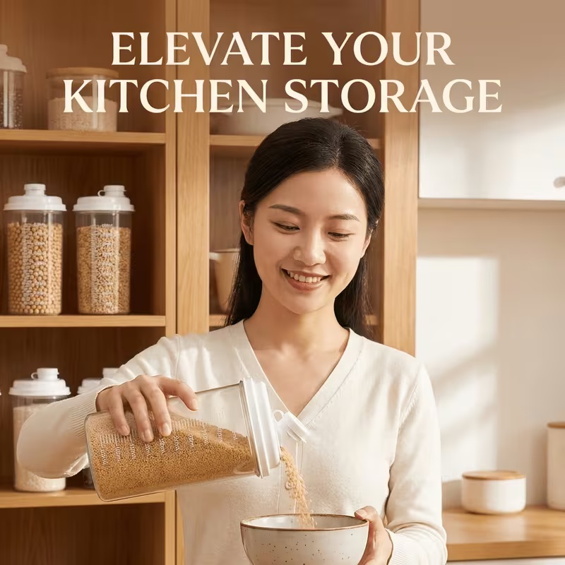 4pcs Multi-Functional Airtight Grain Storage Containers, Transparent with Measurement Markings - Food Storage and Fresh-Keeping Containers, Rice and Grain Containers, Airtight Seed and Cereal Jars, Reusable Spice Jars for Kitchen Use, for Beans - Image 4