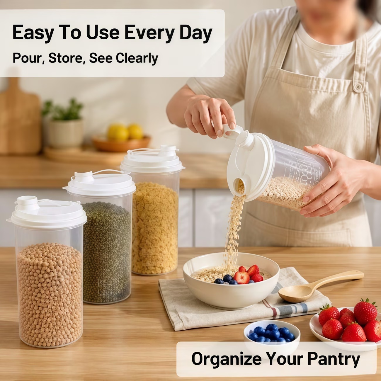 4pcs Multi-Functional Airtight Grain Storage Containers, Transparent with Measurement Markings - Food Storage and Fresh-Keeping Containers, Rice and Grain Containers, Airtight Seed and Cereal Jars, Reusable Spice Jars for Kitchen Use, for Beans - Image 2