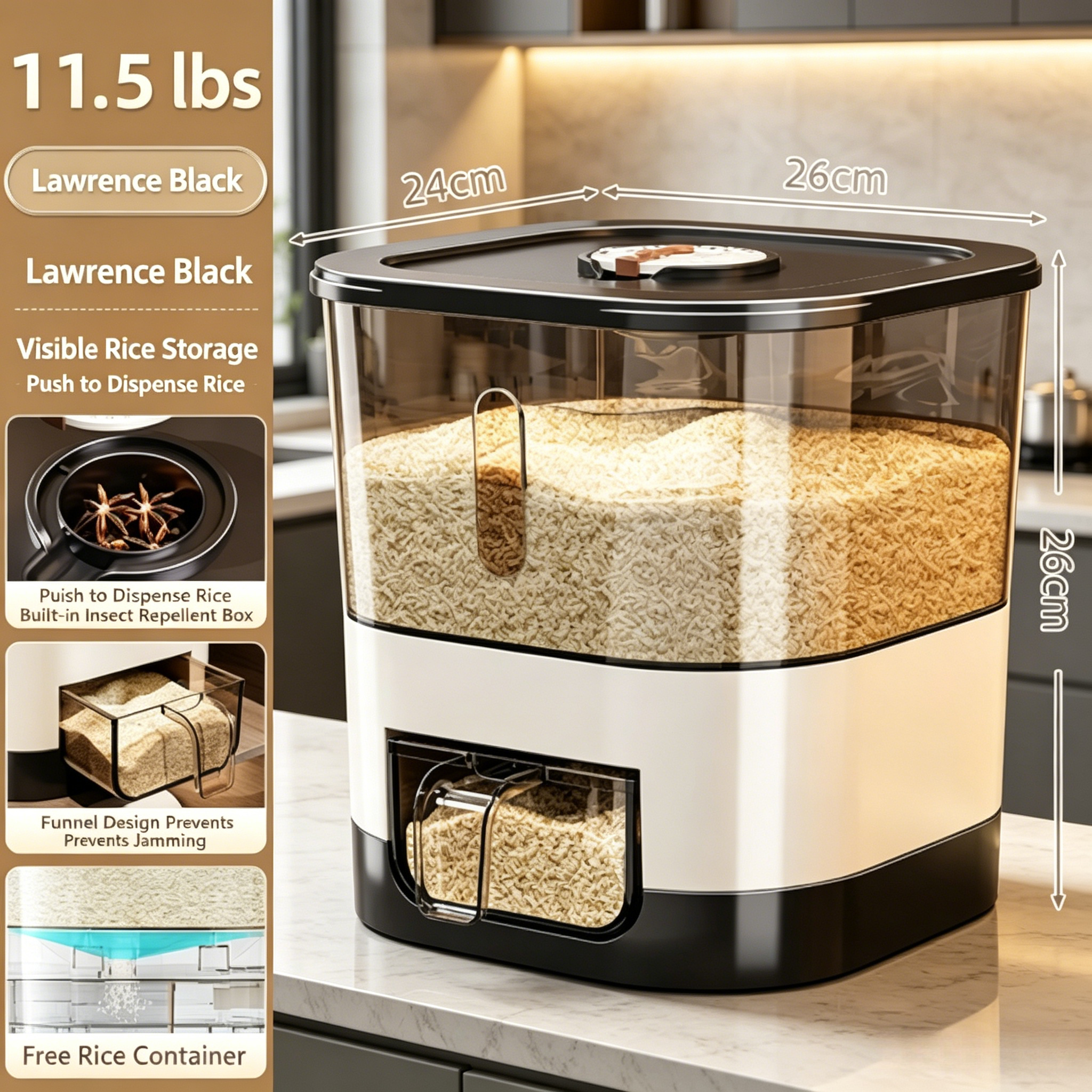Thickened Food-Grade PET Airtight Grain Storage Containers Suitable for, Pasta, Cereal & Dry Food - Transparent Square Canisters with Flip-Top Lid, Built-In Date Tracker Label, Odorless Bugproof Fresh-Keeping Jars, Stackable for Pantry Organization - Image 2