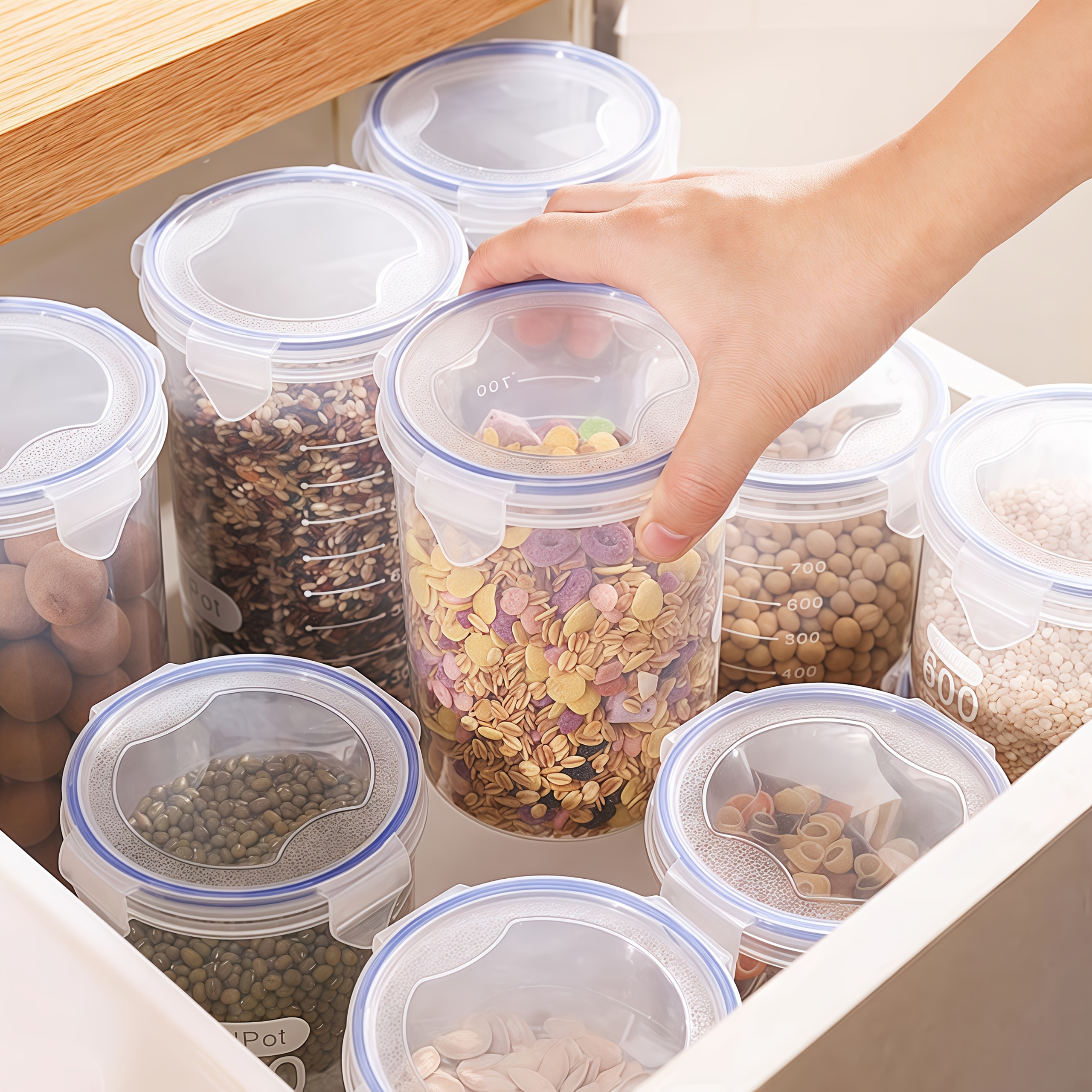 6pcs Set of Airtight Grain Storage Containers with Lids, Reusable and Moisture-Proof, Multiple Sizes, Suitable for Snacks and Cereals – A Must-Have for Kitchen and Fridge Organization, the Perfect Choice for Home Use