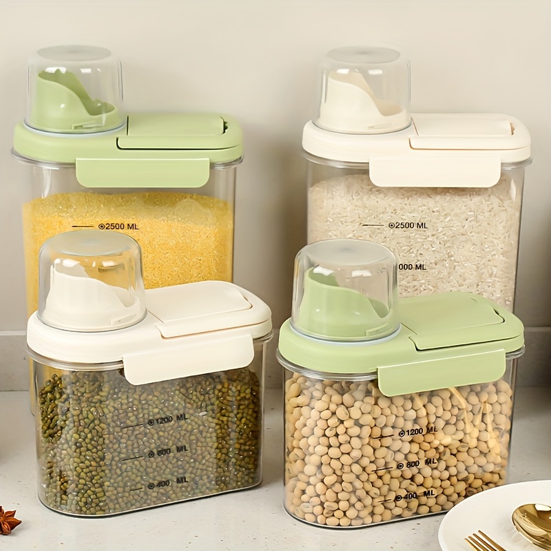 1-Pack Large Capacity Airtight Grain Storage Container with Dual Silicone Seal & Measurement Markings - PET+PP Transparent Food Storage Can for Rice, Flour, Pet Food - Moisture & Insect Resistant Kitchen Pantry Organizer, Flip Top Lid Design