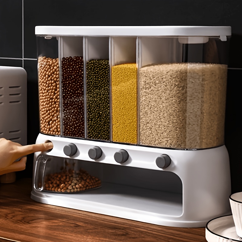 1pc Upgrade 5-Compartment Airtight Kitchen Storage Containers- Space-Saving Pest/Moisture-Proof Grain Organizers, 3.17 Gallon for rice Container, Suitable for Rice, Grain, Flour, Dog Food, Household Seal for rice Bucket, Kitchen Essential(Best Selle - Image 2