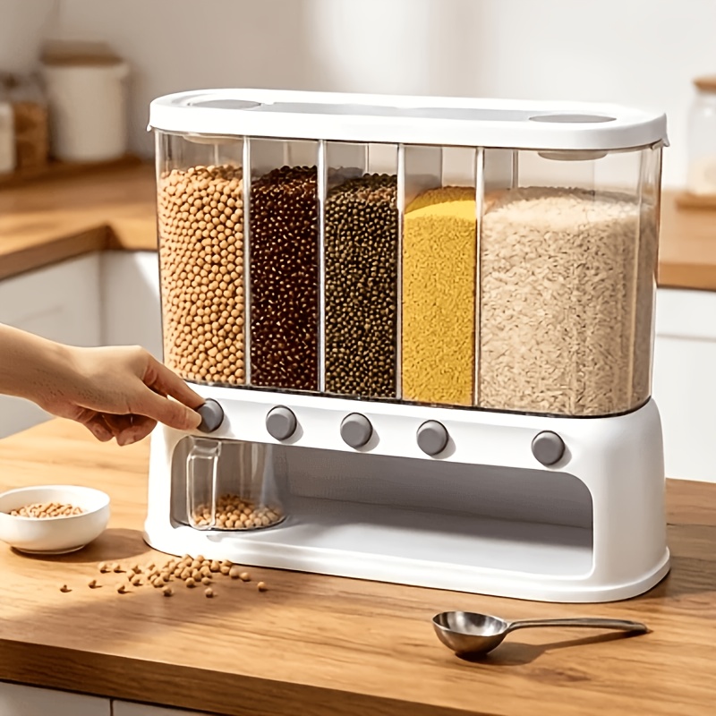 1pc Upgrade 5-Compartment Airtight Kitchen Storage Containers- Space-Saving Pest/Moisture-Proof Grain Organizers, 3.17 Gallon for rice Container, Suitable for Rice, Grain, Flour, Dog Food, Household Seal for rice Bucket, Kitchen Essential(Best Selle - Image 3
