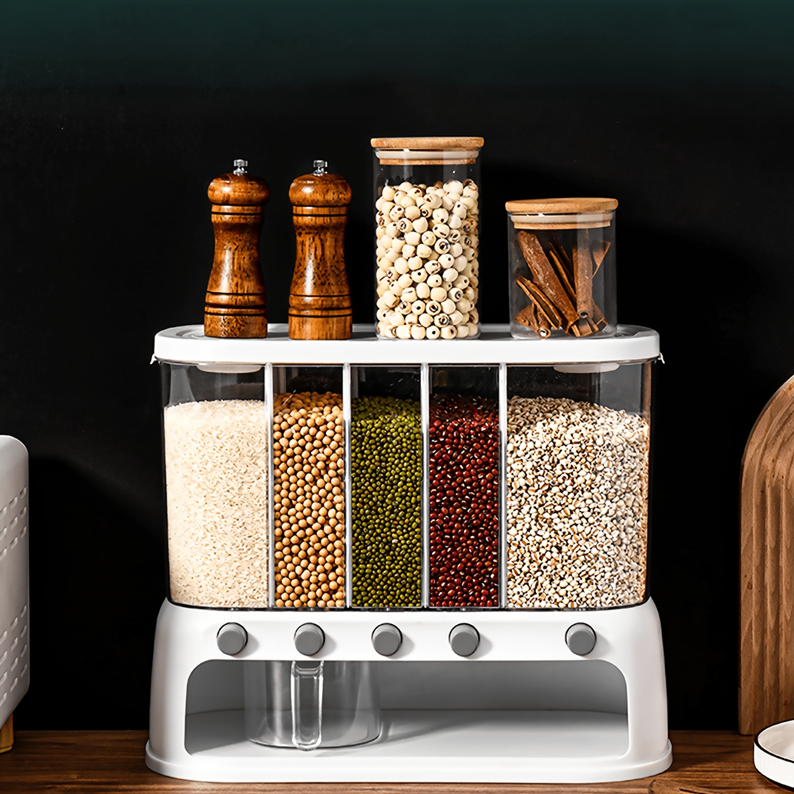 1pc Upgrade 5-Compartment Airtight Kitchen Storage Containers- Space-Saving Pest/Moisture-Proof Grain Organizers, 3.17 Gallon for rice Container, Suitable for Rice, Grain, Flour, Dog Food, Household Seal for rice Bucket, Kitchen Essential(Best Selle - Image 5