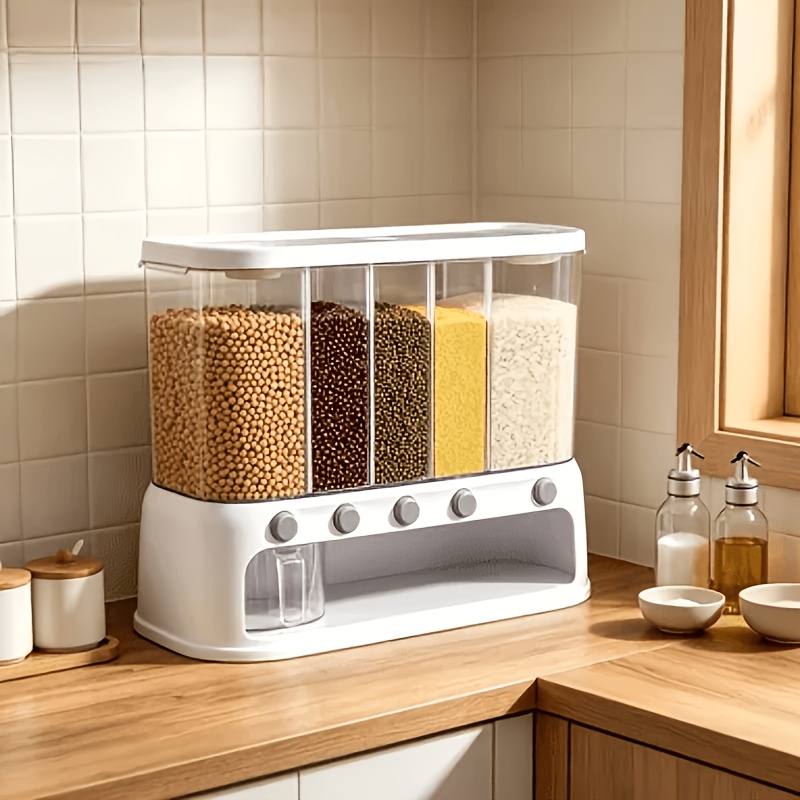 1pc Upgrade 5-Compartment Airtight Kitchen Storage Containers- Space-Saving Pest/Moisture-Proof Grain Organizers, 3.17 Gallon for rice Container, Suitable for Rice, Grain, Flour, Dog Food, Household Seal for rice Bucket, Kitchen Essential(Best Selle